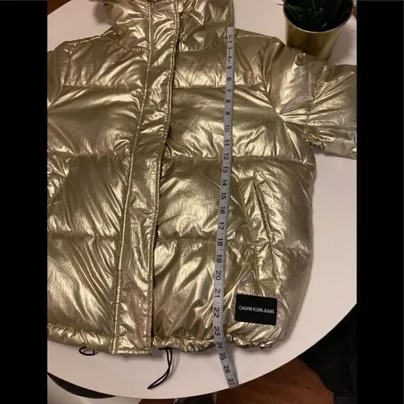 Calvin Klein Gold Hooded Puffer Coat size Small - Picture 7 of 16